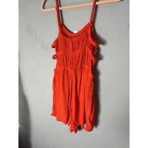 Arizona Jean Co Womens Romper Spaghetti Straps Elastic Cherry Tomato Sz L